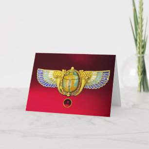 ANTIQUE EGYPTIAN WINGED SCARAB /CORNUCOPIA JEWEL HOLIDAY CARD