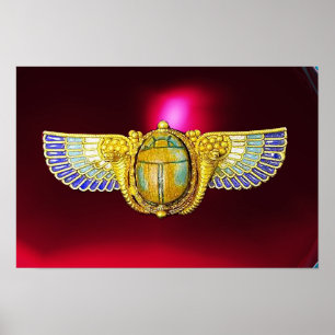 ANTIQUE EGYPTIAN WINGED SCARAB /CORNUCOPIA JEWEL POSTER