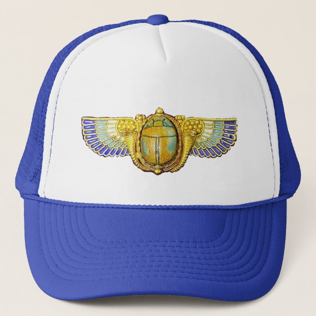 ANTIQUE EGYPTIAN WINGED SCARAB /CORNUCOPIA JEWEL TRUCKER HAT (Front)