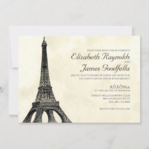 Antique Eiffel Tower Wedding Invitations