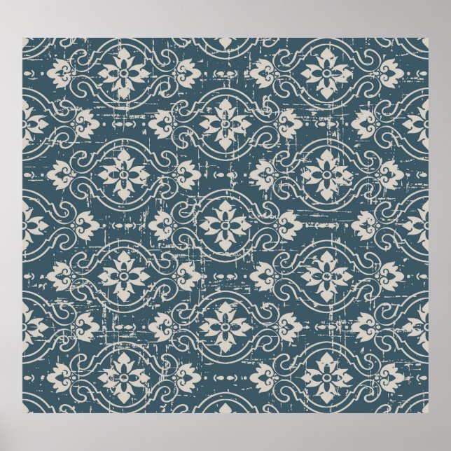 Antique Elegance: Seamless Floral Curves Poster (Front)