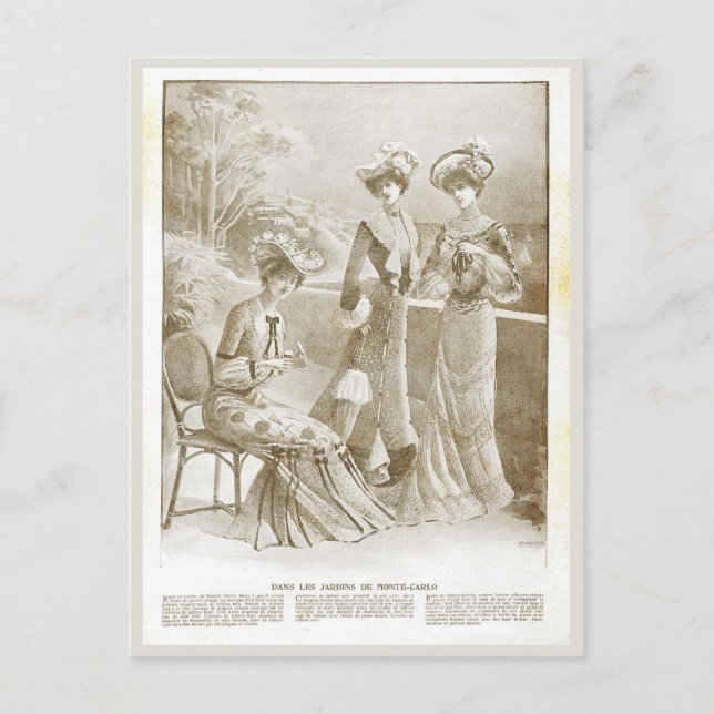 Antique Elegant Vintage French 1900 Fashion Beige Postcard (Front)