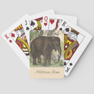 Antique Elephant in Jungle Print Playing Cards