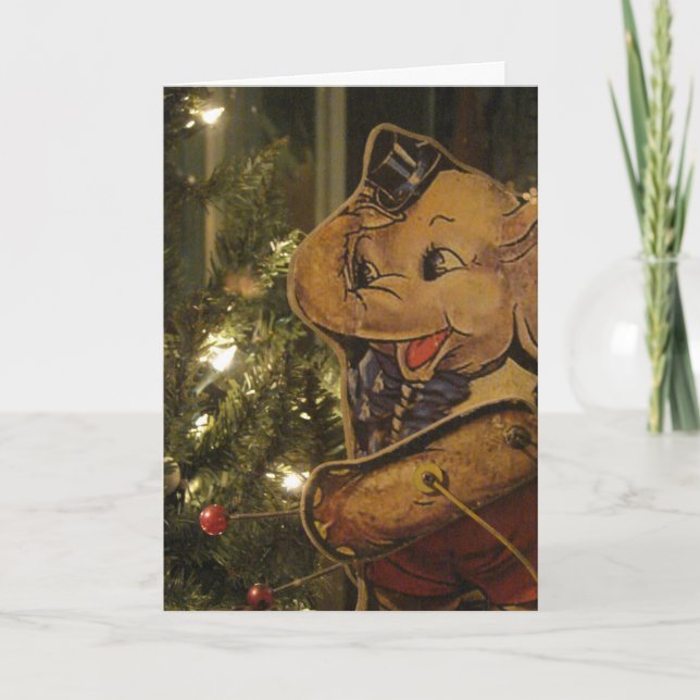 Antique Elephant Toy Christmas Holiday Card (Front)