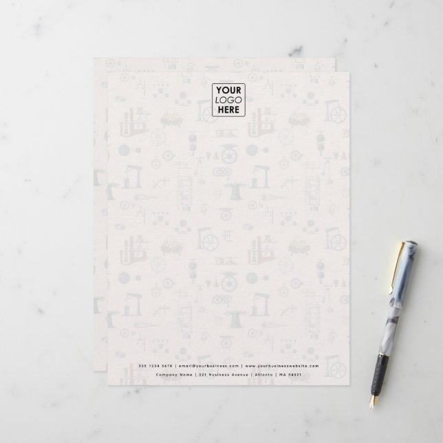 Antique Engineering Mechanical Scientific Custom Letterhead (Front/Back In Situ)