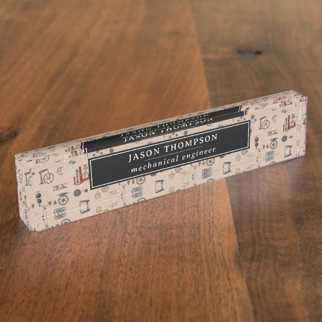 Antique Engineering Mechanical Scientific Custom Nameplate (Side)
