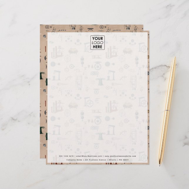 Antique Engineering Mechanical Scientific Kraft Custom Letterhead (Front/Back In Situ)