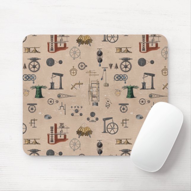 Antique Engineering Mechanical Scientific Pattern Mouse Mat (With Mouse)