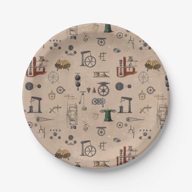 Antique Engineering Mechanical Scientific Pattern Paper Plate (Front)