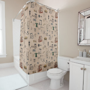 Antique Engineering Mechanical Scientific Pattern Shower Curtain