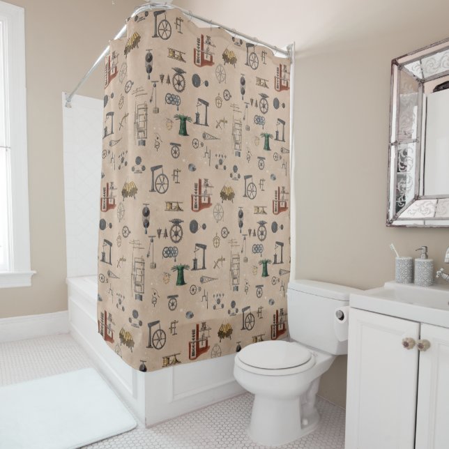 Antique Engineering Mechanical Scientific Pattern Shower Curtain (In Situ)