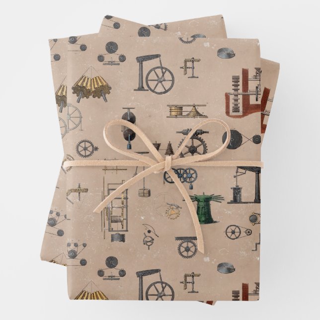 Antique Engineering Mechanical Scientific Pattern Wrapping Paper Sheet (In situ)
