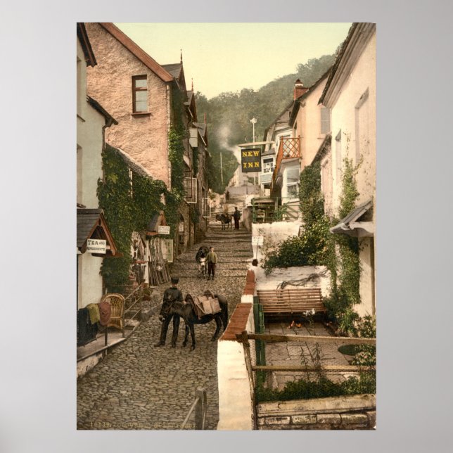 Antique England, Clovelly High Street, Devon Poster (Front)