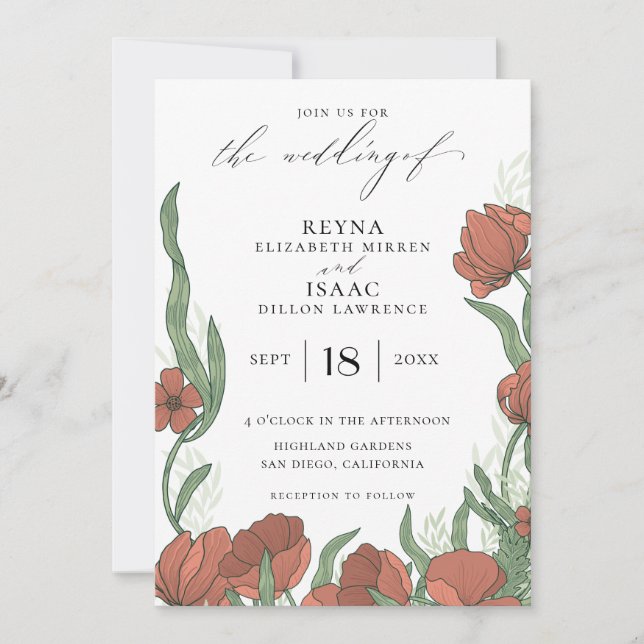 Antique English Garden Floral Wedding Invitation (Front)