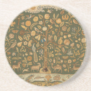 Antique English Needlepoint Tree of Life & Unicorn Coaster