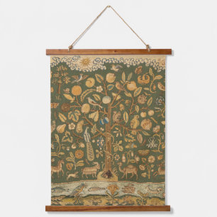 Antique English Needlepoint Tree of Life & Unicorn Hanging Tapestry