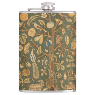 Antique English Needlepoint Tree of Life & Unicorn Hip Flask
