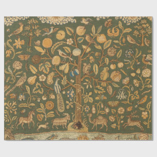 Antique English Needlepoint Tree of Life & Unicorn Wrapping Paper