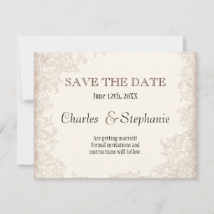 Antique English Rose Floral Swirl Wedding Save The Date