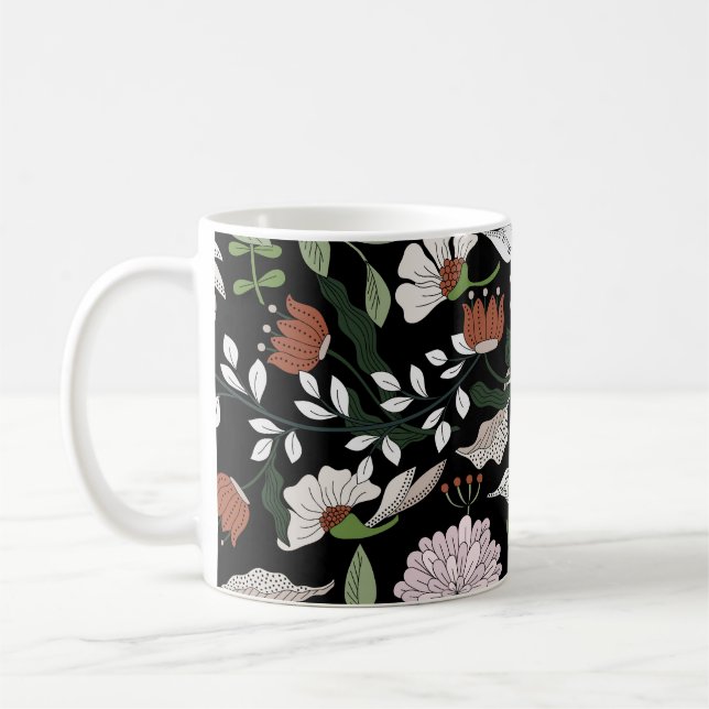 Antique Engraving Flowers Hand Painted Coffee Mug (Left)