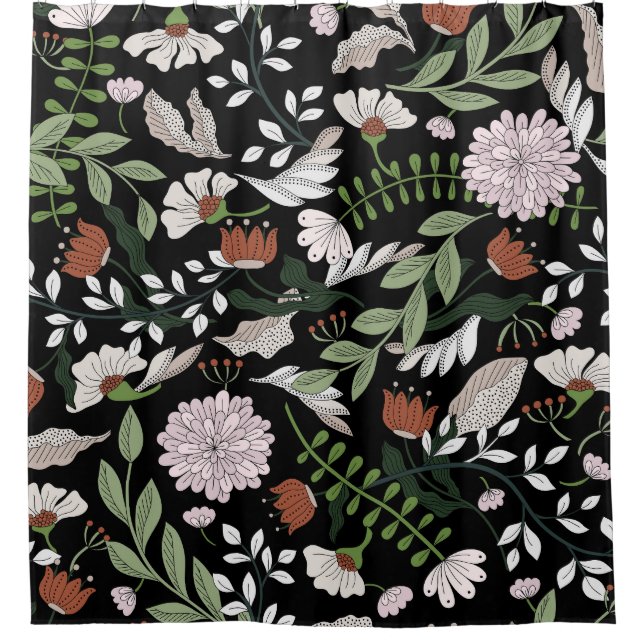 Antique Engraving Flowers Hand Painted Shower Curtain (Front)