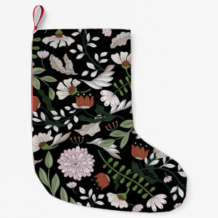 Antique Engraving Flowers Hand Painted Small Christmas Stocking