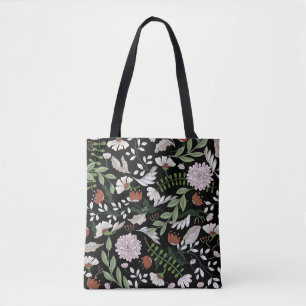 Antique Engraving Flowers Hand Painted Tote Bag