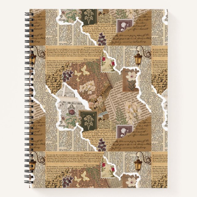 Antique Ephemera Collage Aesthetic Deluxe Journa Notebook (Front)