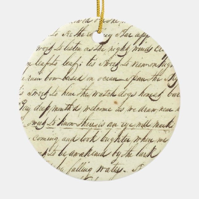 Antique Ephemera Cursive Calligraphy Script Poetry Ceramic Tree Decoration (Front)