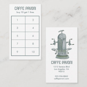 Antique Espresso Machine Cafe Coffee Watercolor  Loyalty Card