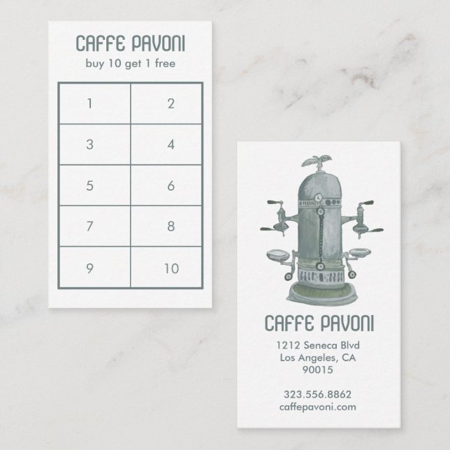 Antique Espresso Machine Cafe Coffee Watercolor  Loyalty Card (Front/Back)