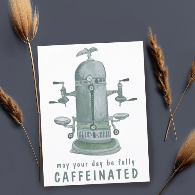 Antique Espresso Machine Coffee CUSTOMIZE IT Funny Postcard (Cute funny postcard with vintage espresso machine watercolor art. Add your own text to customize)