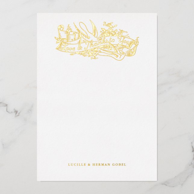 Antique Etched Doves Love and Thanks Note Card (Front)