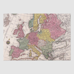 Antique Europe Map with Pastel Historical Kingdoms Tissue Paper
