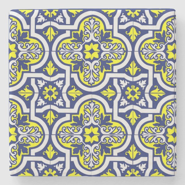 Antique European ceramic tile printed Stone Coaster (Front)