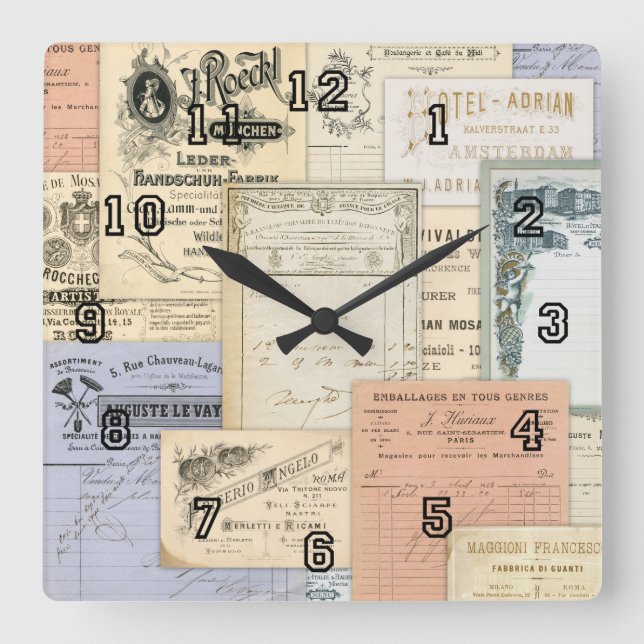 Antique European Ephemera Paris Rome Amsterdam Square Wall Clock (Front)