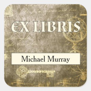 Antique Ex Libris Personalised Bookplates Square Sticker