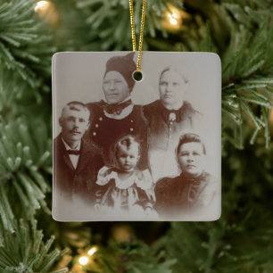 Antique Family Collage Photo B&W Image Ceramic Ornament