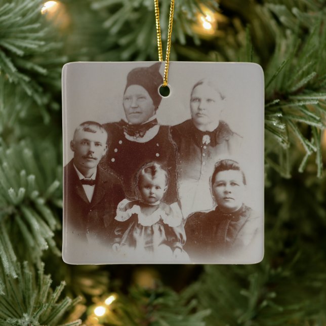 Antique Family Collage Photo B&W Image Ceramic Ornament (Tree)
