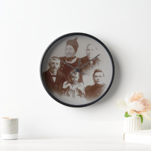 Antique Family Collage Photo B&W Image Clock