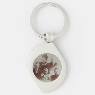 Antique Family Collage Photo B&W Image Key Ring