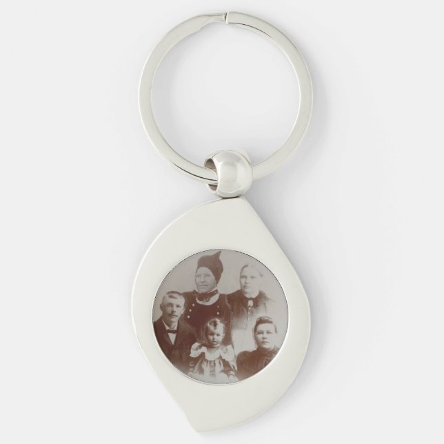 Antique Family Collage Photo B&W Image Key Ring (Front)