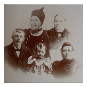 Antique Family Collage Photo B&W Image Poster