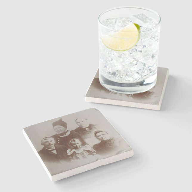 Antique Family Collage Photo B&W Image Stone Coaster (Side)