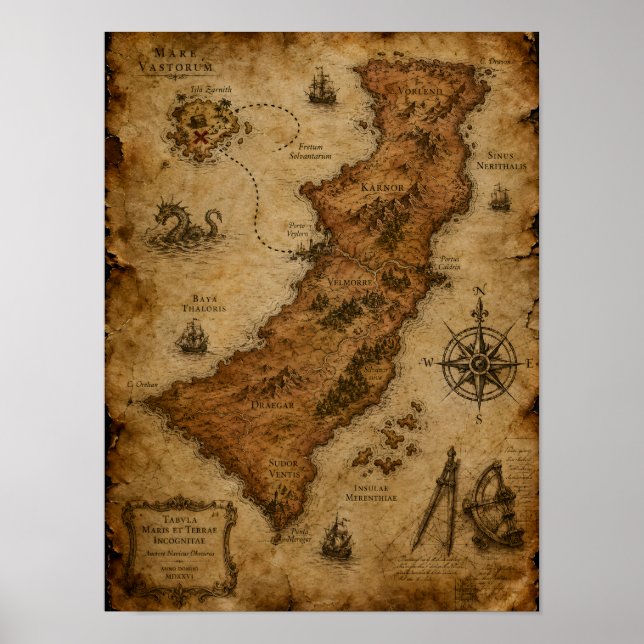 Antique Fantasy Map — Karnor and Draegar Poster (Front)