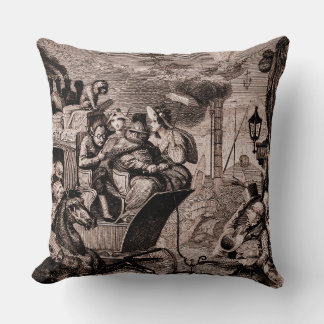 Antique Fantasy Print Vintage Satire and Steampunk Cushion