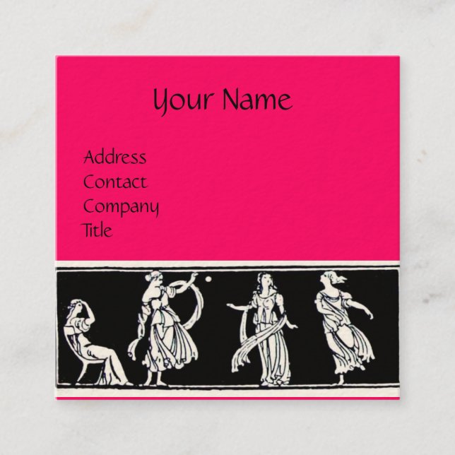 ANTIQUE FASHION BOUTIQUE Black Hot Pink Monogram Square Business Card (Front)