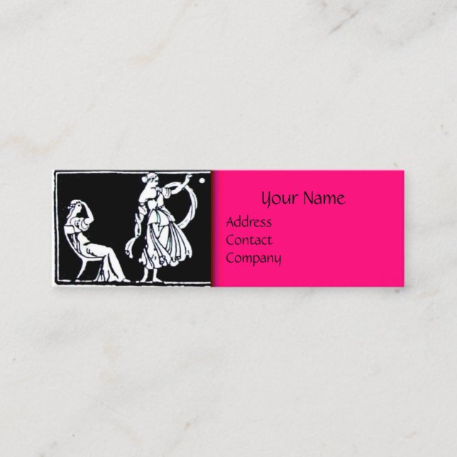 ANTIQUE FASHION BOUTIQUE Black White Hot Pink Mini Business Card (Front)