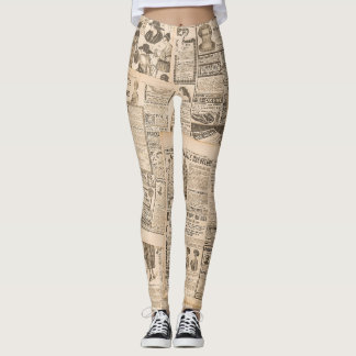 Antique Fashion: Newspaper Advertising Pages Leggings