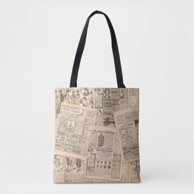 Antique Fashion: Newspaper Advertising Pages Tote Bag (Front)